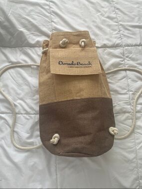 DonaloBeach Two-Tone Jute Drawstring Backpack - Tan & Brown